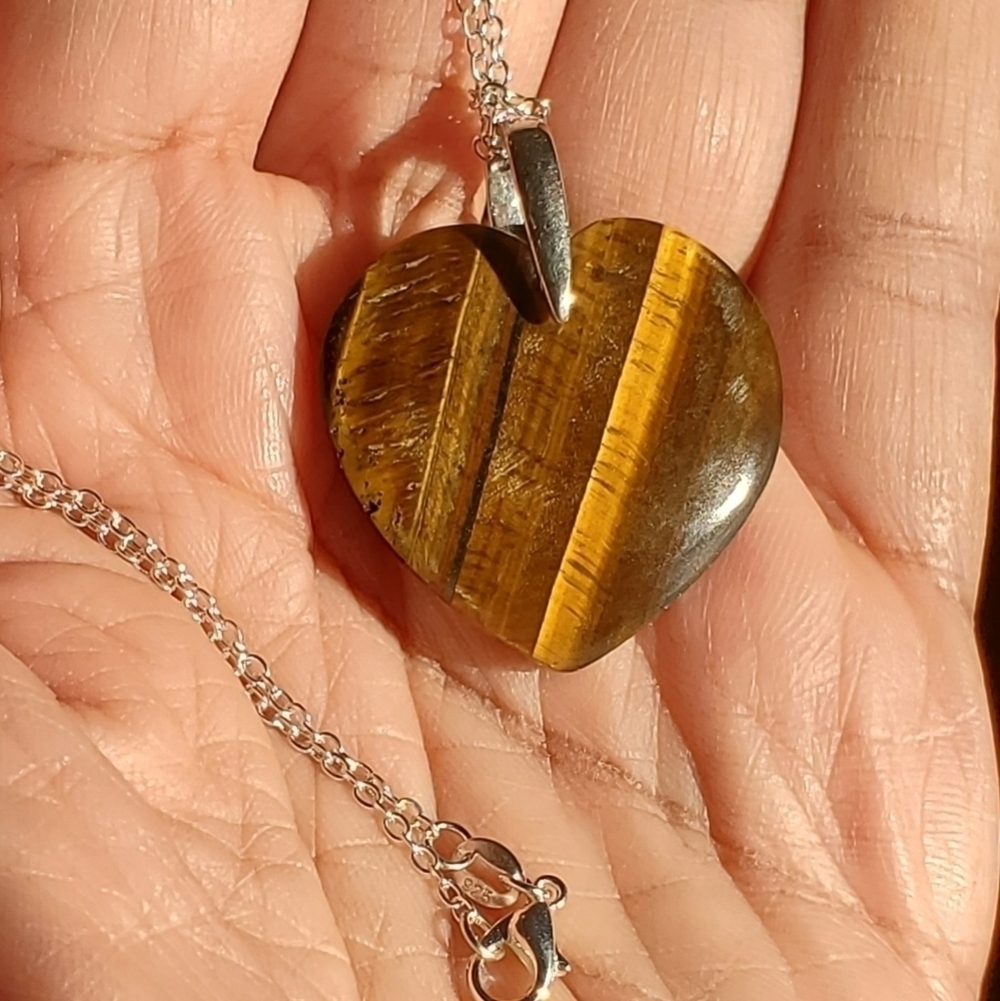 925 SS South African tiger eye heart necklace and stainless steel bracelet - Picture 6 of 10
